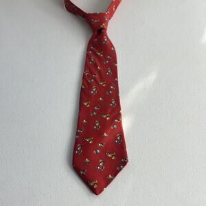 Salvatore Ferragamo Red Silk Necktie 58" Red Art Motif Made In Italy